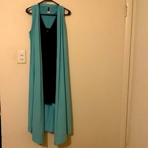 Light turquoise suede sleeveless duster